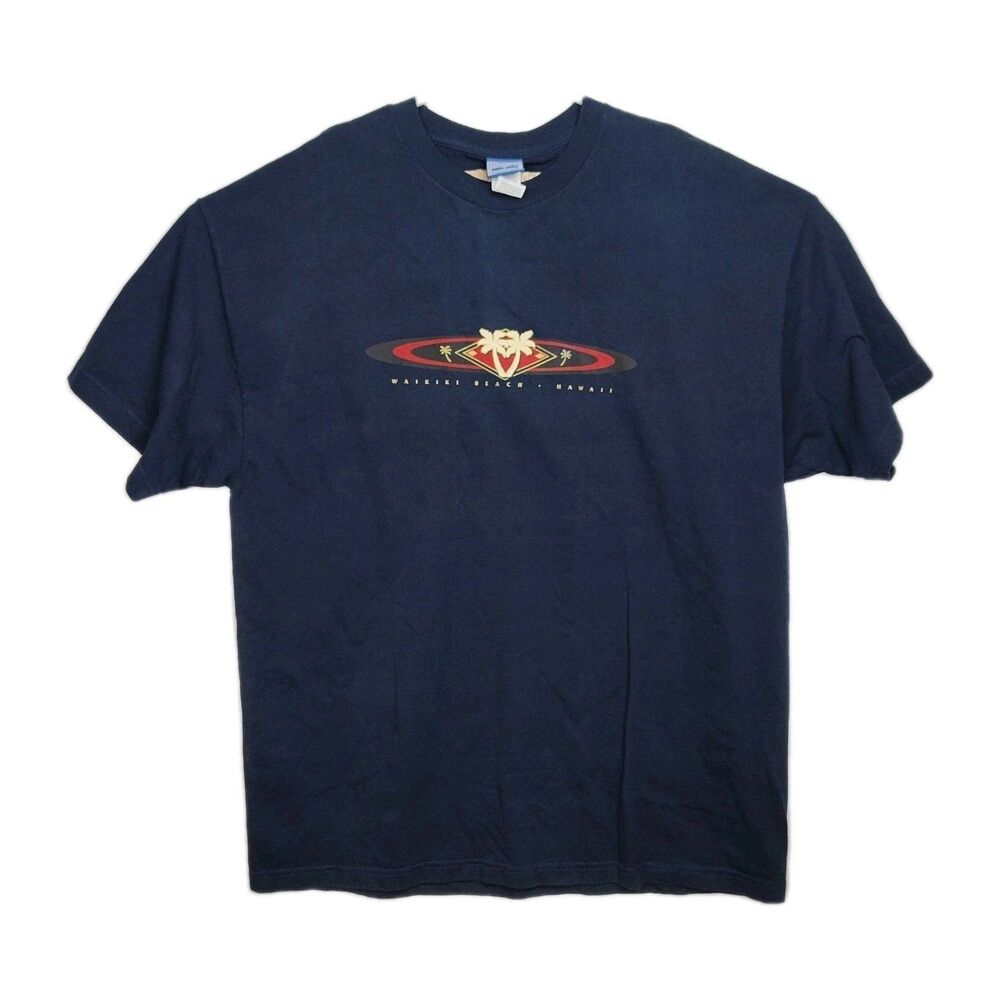 Champs Waikiki Beach Hawaii T-Shirt Men's‎ XL Navy Graphic Print Short Sleeves